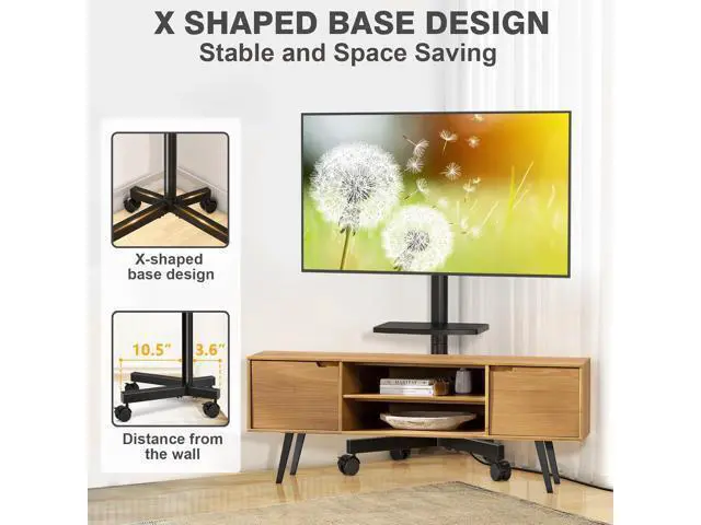 Alt view image 6 of 7 - TVON Mobile TV Stand with Power Outlet, Tilt Rolling TV Cart for 23-65 Inch LCD LED OLED Flat Curved Screen TVs up to 88 lbs, Height Adjustment Portable TV Stand on Wheels, Max VESA 400x400mm