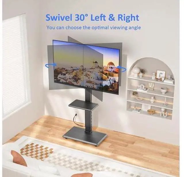 Alt view image 4 of 7 - Rolling TV Stand with Power Outlet, Mobile TV Cart for 32-75 Inch TVs up to 110 lbs, 18 Adjustable Heights, Max VESA 600x400mm, TV Floor Stand with Swivel Mount/Shelf/Wheels, Fits for Bedroom, Outdoor