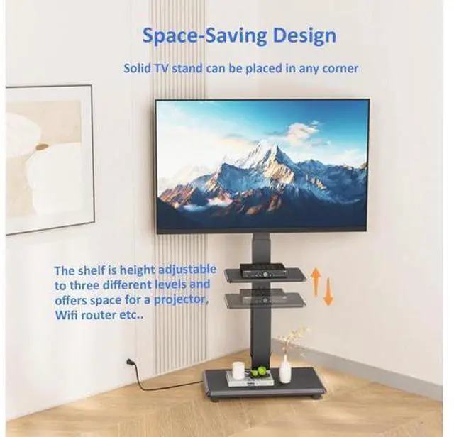 Alt view image 6 of 7 - Rolling TV Stand with Power Outlet, Mobile TV Cart for 32-75 Inch TVs up to 110 lbs, 18 Adjustable Heights, Max VESA 600x400mm, TV Floor Stand with Swivel Mount/Shelf/Wheels, Fits for Bedroom, Outdoor