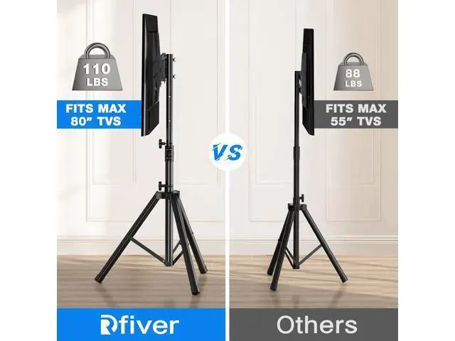 Alt view image 2 of 7 - Rfiver Tripod TV Stand, Portable TV Stand Mount for 37-80 Inch LED LCD OLED Flat/Curved Screen TVs, Height Adjustable Display Floor TV Stand, Foldable MonitorTV Stand, Holds Up to 110lbs