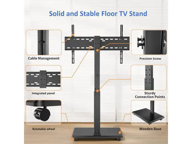 Alt view image 6 of 7 - Rolling TV Stand, Portable Mobile TV Stand for 32-75 Inch TVs up to 110 lbs, 18 Adjustable Heights, Max VESA 600x400mm, Rolling TV Cart on Wheels with Mount for Bedroom, Office, Outdoor