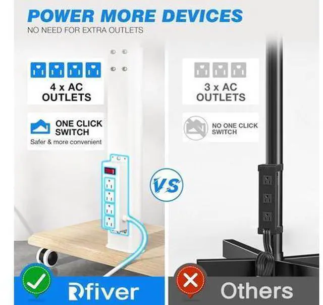 Alt view image 3 of 7 - Rfiver Sleek Rolling TV Stand with Power Outlet for Home Decor, Height Adjustable Portable TV Stand on Wheels for 32-70 Inch TVs, Strong Tall Mobile TV Cart with Mount Up to 88 lbs, White
