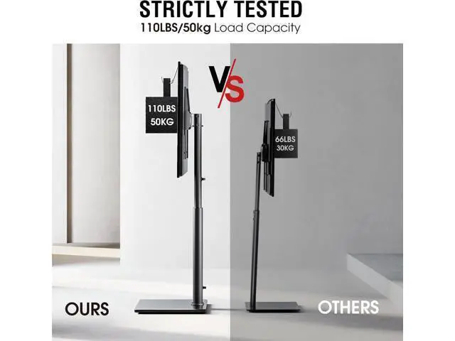 Alt view image 4 of 7 - Swivel TV Floor Stand for 43-75 Inches TVs, 10 Level Height Adjustable Corner Extra Tall TV Stand Mount for Living Room/Bedroom, Holds up to 110 lbs,MAX VESA 600x400mm,Black