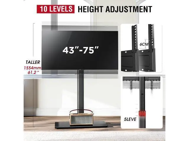 Alt view image 6 of 7 - Swivel TV Floor Stand for 43-75 Inches TVs, 10 Level Height Adjustable Corner Extra Tall TV Stand Mount for Living Room/Bedroom, Holds up to 110 lbs,MAX VESA 600x400mm,Black