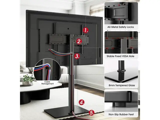 Alt view image 7 of 7 - Swivel TV Floor Stand for 43-75 Inches TVs, 10 Level Height Adjustable Corner Extra Tall TV Stand Mount for Living Room/Bedroom, Holds up to 110 lbs,MAX VESA 600x400mm,Black