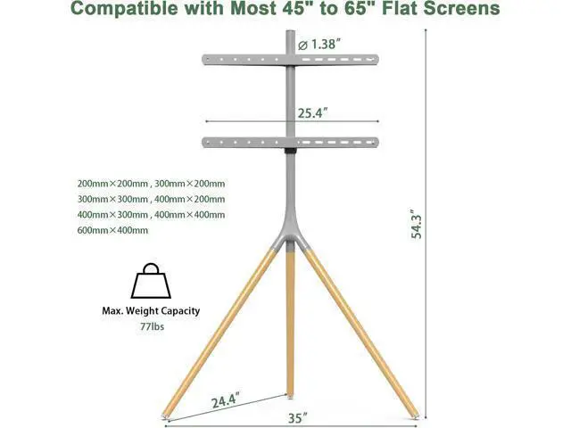 Alt view image 2 of 7 - Easel TV Stand with Tripod Base for 45-65 inch LED LCD OLED Flat Screens, 180°Swivel TV Floor Stand for Apartment, Bedroom, Studio - Height Adjustable Portable TV Stand w/Cable Ties, Gray