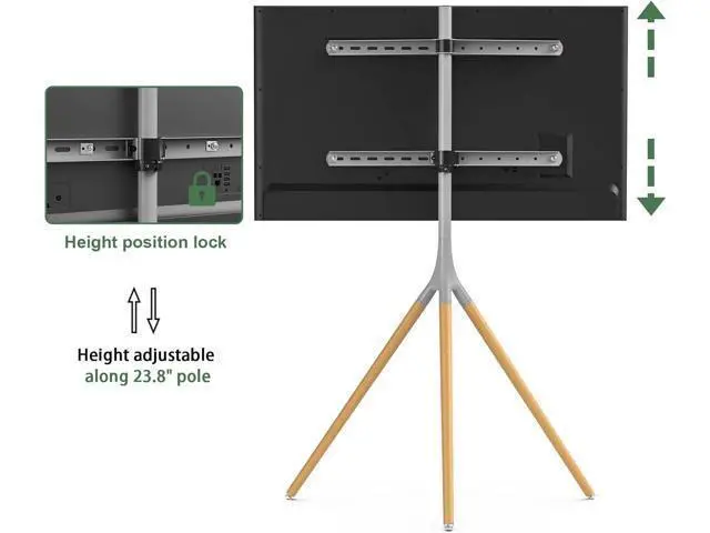 Alt view image 5 of 7 - Easel TV Stand with Tripod Base for 45-65 inch LED LCD OLED Flat Screens, 180°Swivel TV Floor Stand for Apartment, Bedroom, Studio - Height Adjustable Portable TV Stand w/Cable Ties, Gray