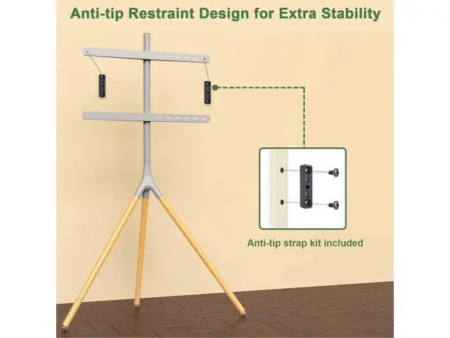 Alt view image 4 of 7 - Easel TV Stand with Tripod Base for 45-65 inch LED LCD OLED Flat Screens, 180°Swivel TV Floor Stand for Apartment, Bedroom, Studio - Height Adjustable Portable TV Stand w/Cable Ties, Gray