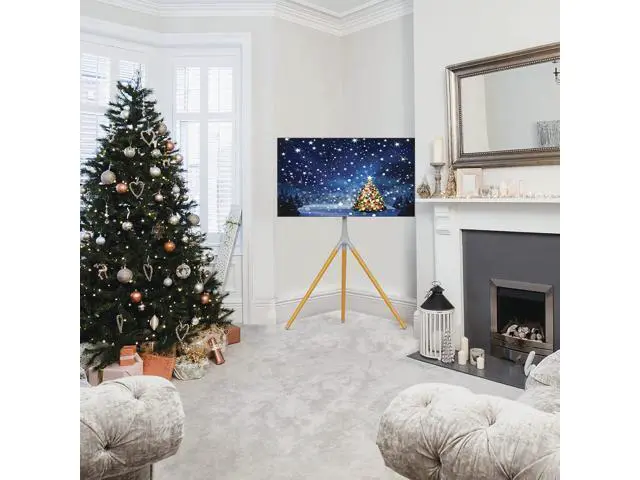 Alt view image 6 of 7 - Easel TV Stand with Tripod Base for 45-65 inch LED LCD OLED Flat Screens, 180°Swivel TV Floor Stand for Apartment, Bedroom, Studio - Height Adjustable Portable TV Stand w/Cable Ties, Gray