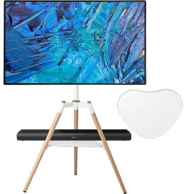 Main image of Universal Tripod Easel TV Stand for 32-65 inch LED LCD Screen Flat Curved Screen, Height Adjustable Studio TV Display Stand with 140° Swivel for Bedroom, Living Room, Corner TV Stand (White)