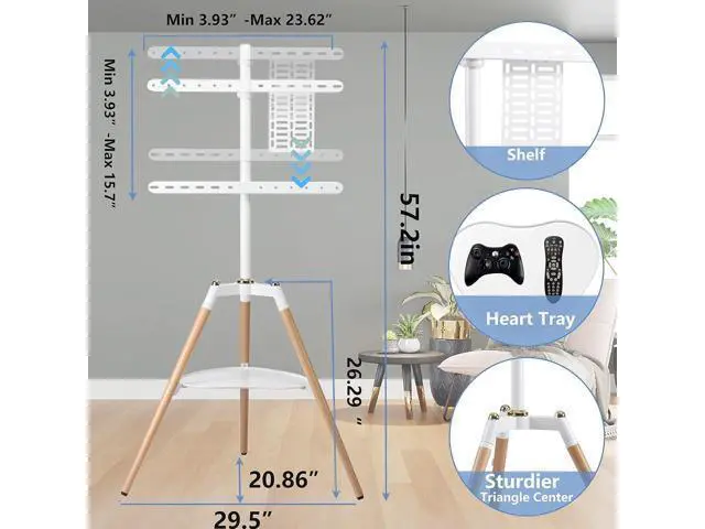 Alt view image 5 of 7 - Universal Tripod Easel TV Stand for 32-65 inch LED LCD Screen Flat Curved Screen, Height Adjustable Studio TV Display Stand with 140° Swivel for Bedroom, Living Room, Corner TV Stand (White)