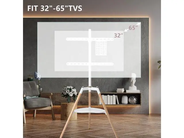 Alt view image 6 of 7 - Universal Tripod Easel TV Stand for 32-65 inch LED LCD Screen Flat Curved Screen, Height Adjustable Studio TV Display Stand with 140° Swivel for Bedroom, Living Room, Corner TV Stand (White)