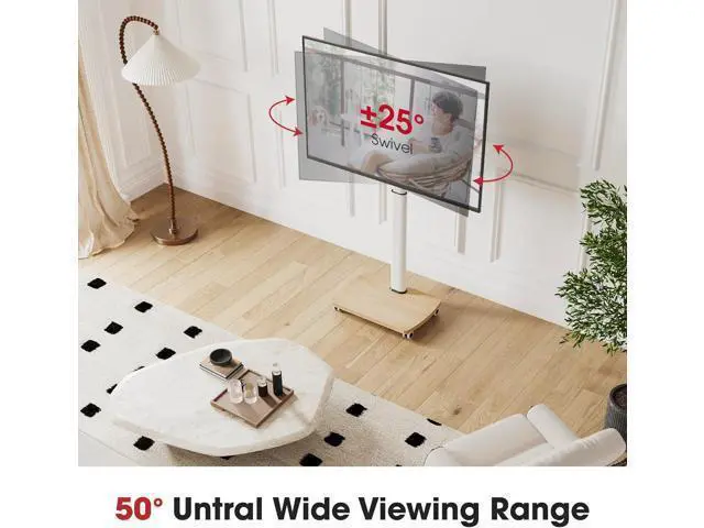 Alt view image 6 of 7 - Rolling TV Stand for 43 50 55 60 65 70 75 Inch TVs, Portable Mobile TV Stand on Wheels, 10-Level Height Adjustable TV Cart with Swivel & Tilt Mount for Bedroom/Living Room/Office/Corner