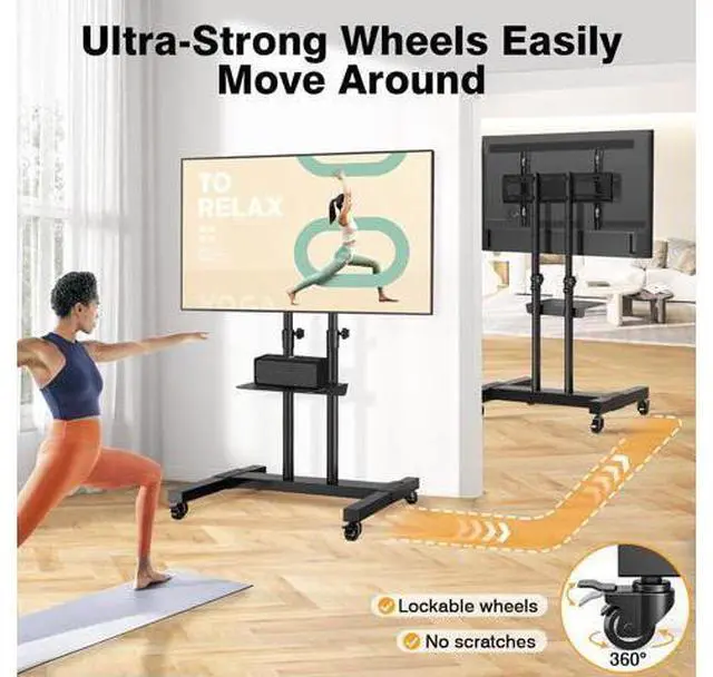 Alt view image 3 of 7 - TAVR Furniture Mobile TV Stand Rolling TV Cart Floor Stand with Mount on Lockable Wheels Height Adjustable for 32-83 Inch TV Stand Flat Screen or Curved TVs Monitors Display Trolley Loading 110 lbs