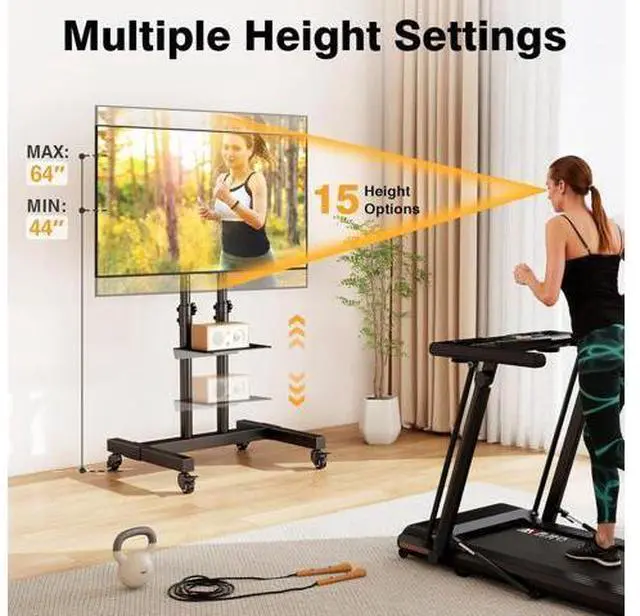 Alt view image 2 of 7 - TAVR Furniture Mobile TV Stand Rolling TV Cart Floor Stand with Mount on Lockable Wheels Height Adjustable for 32-83 Inch TV Stand Flat Screen or Curved TVs Monitors Display Trolley Loading 110 lbs