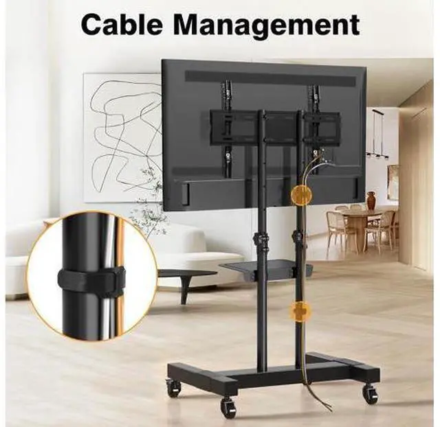 Alt view image 7 of 7 - TAVR Furniture Mobile TV Stand Rolling TV Cart Floor Stand with Mount on Lockable Wheels Height Adjustable for 32-83 Inch TV Stand Flat Screen or Curved TVs Monitors Display Trolley Loading 110 lbs
