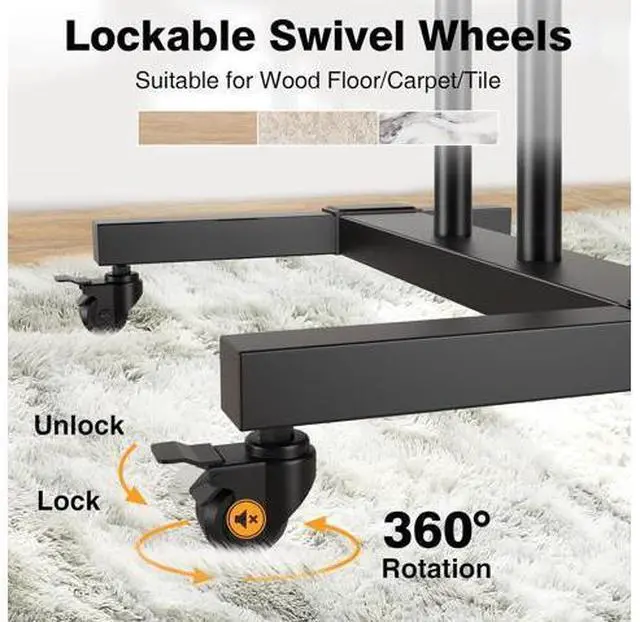 Alt view image 5 of 7 - TAVR Furniture Mobile TV Stand Rolling TV Cart Floor Stand with Mount on Lockable Wheels Height Adjustable for 32-83 Inch TV Stand Flat Screen or Curved TVs Monitors Display Trolley Loading 110 lbs