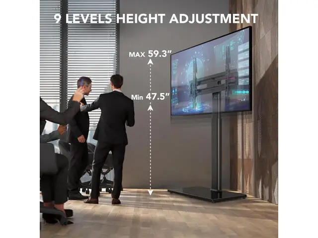 Alt view image 3 of 7 - AX WABER Universal TV Floor Stand with Mount for 27 to 65 inch TVs,Swivel Standing TV Stand with 9 Level Height Adjustable,Space Saving Design Tall TV Stand for Living Room/Bedroom/Dorm/Corner Black