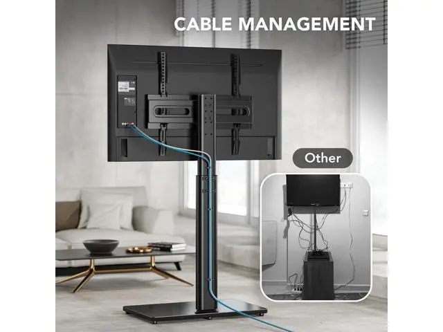 Alt view image 6 of 7 - AX WABER Universal TV Floor Stand with Mount for 27 to 65 inch TVs,Swivel Standing TV Stand with 9 Level Height Adjustable,Space Saving Design Tall TV Stand for Living Room/Bedroom/Dorm/Corner Black