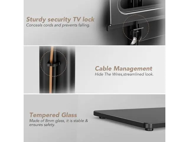 Alt view image 7 of 7 - AX WABER Universal TV Floor Stand with Mount for 27 to 65 inch TVs,Swivel Standing TV Stand with 9 Level Height Adjustable,Space Saving Design Tall TV Stand for Living Room/Bedroom/Dorm/Corner Black
