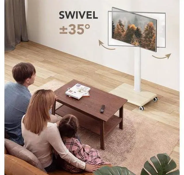 Alt view image 2 of 7 - AX WABER Mobile TV Stand for 27 to 65 Inch TVs,Portable Rolling TV Cart on Wheels, Tall Universal Floor Stands with Swivel Mount, Height Adjustable Sleeking Standing Mount Fit Corner, Bedroom, Outdoor
