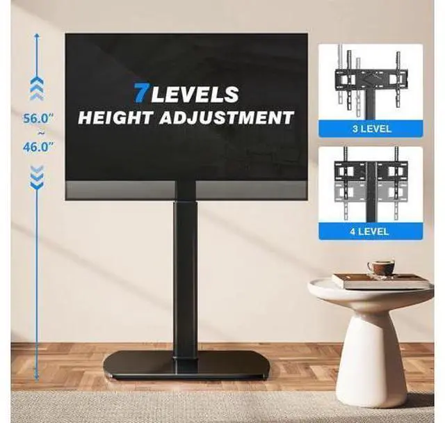 Alt view image 3 of 7 - YOMT Universal TV Floor Stand with Mount for 27-70 Inch LCD LED OLED TVs, Swivel Height Adjustable Tall TV Stand, Space Saving Design for Corner Bedroom Living Room, Black