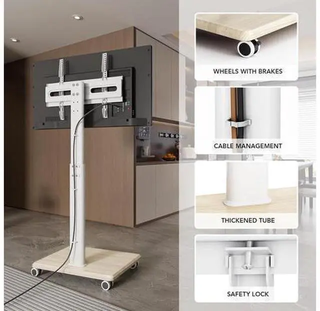 Alt view image 7 of 7 - AX WABER Mobile TV Stand for 27 to 65 Inch TVs,Portable Rolling TV Cart on Wheels, Tall Universal Floor Stands with Swivel Mount, Height Adjustable Sleeking Standing Mount Fit Corner, Bedroom, Outdoor