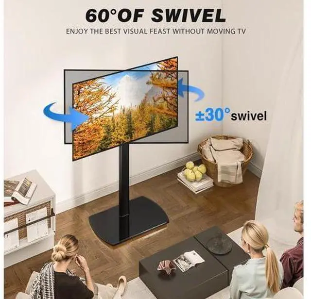 Alt view image 2 of 7 - YOMT Universal TV Floor Stand with Mount for 27-70 Inch LCD LED OLED TVs, Swivel Height Adjustable Tall TV Stand, Space Saving Design for Corner Bedroom Living Room, Black