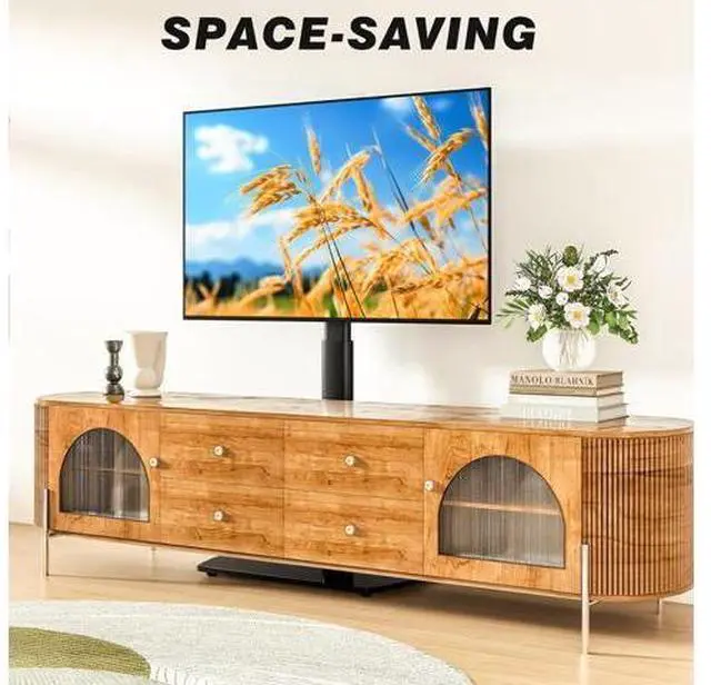 Alt view image 5 of 7 - YOMT Universal TV Floor Stand with Mount for 27-70 Inch LCD LED OLED TVs, Swivel Height Adjustable Tall TV Stand, Space Saving Design for Corner Bedroom Living Room, Black