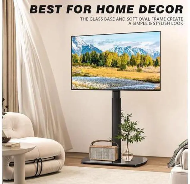 Alt view image 7 of 7 - YOMT Universal TV Floor Stand with Mount for 27-70 Inch LCD LED OLED TVs, Swivel Height Adjustable Tall TV Stand, Space Saving Design for Corner Bedroom Living Room, Black
