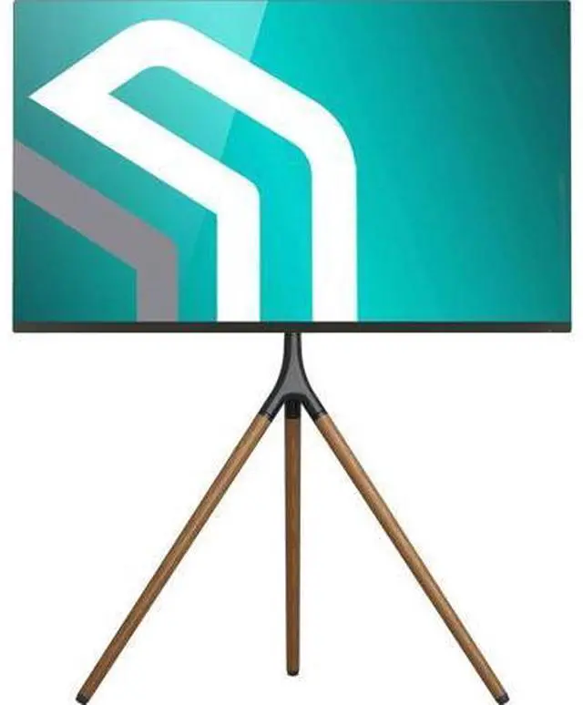 Main image of ONKRON Easel TV Stand for 32-65 Inch Screen up to 77 lbs, Height Adjustable TV Tripod Stand with 360° Swivel, Corner TV Floor Mount max VESA 400x400, Modern Floor TV Stand, Beech Wood Legs Black