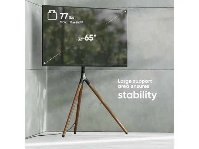Alt view image 3 of 7 - ONKRON Easel TV Stand for 32-65 Inch Screen up to 77 lbs, Height Adjustable TV Tripod Stand with 360° Swivel, Corner TV Floor Mount max VESA 400x400, Modern Floor TV Stand, Beech Wood Legs Black