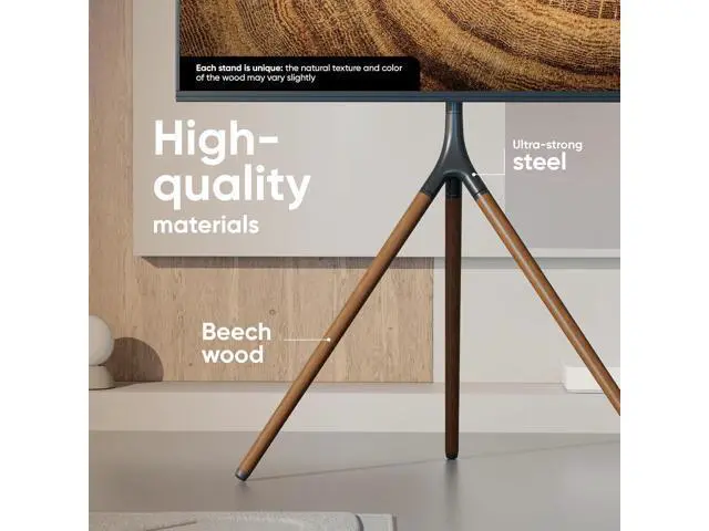 Alt view image 7 of 7 - ONKRON Easel TV Stand for 32-65 Inch Screen up to 77 lbs, Height Adjustable TV Tripod Stand with 360° Swivel, Corner TV Floor Mount max VESA 400x400, Modern Floor TV Stand, Beech Wood Legs Black
