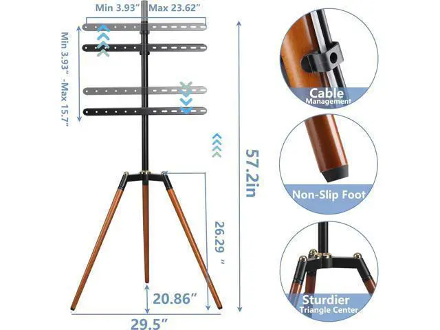 Alt view image 5 of 6 - Universal Tripod Easel TV Stand for 32-65 inch LED LCD Screen Flat Curved Screen, Height Adjustable Studio TV Display Stand with 140° Swivel for Bedroom, Living Room, Corner TV Stand