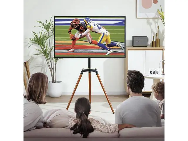 Alt view image 3 of 6 - Universal Tripod Easel TV Stand for 32-65 inch LED LCD Screen Flat Curved Screen, Height Adjustable Studio TV Display Stand with 140° Swivel for Bedroom, Living Room, Corner TV Stand