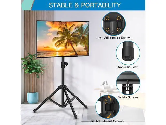 Alt view image 2 of 7 - PERLESMITH TV Tripod Stand with ±20° Tilt and 360° Swivel,Portable TV Stand for 37-85 Inch LED LCD OLED Flat Screen TVs,Height Adjustable Outdoor TV Stand with VESA 600x400mm up to 110 lbs PSTM2