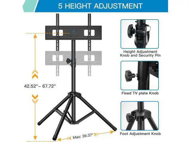 Alt view image 4 of 7 - PERLESMITH TV Tripod Stand with ±20° Tilt and 360° Swivel,Portable TV Stand for 37-85 Inch LED LCD OLED Flat Screen TVs,Height Adjustable Outdoor TV Stand with VESA 600x400mm up to 110 lbs PSTM2