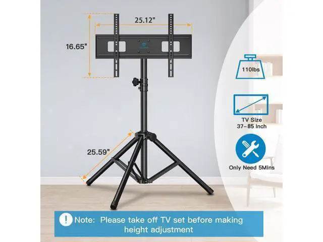 Alt view image 5 of 7 - PERLESMITH TV Tripod Stand with ±20° Tilt and 360° Swivel,Portable TV Stand for 37-85 Inch LED LCD OLED Flat Screen TVs,Height Adjustable Outdoor TV Stand with VESA 600x400mm up to 110 lbs PSTM2