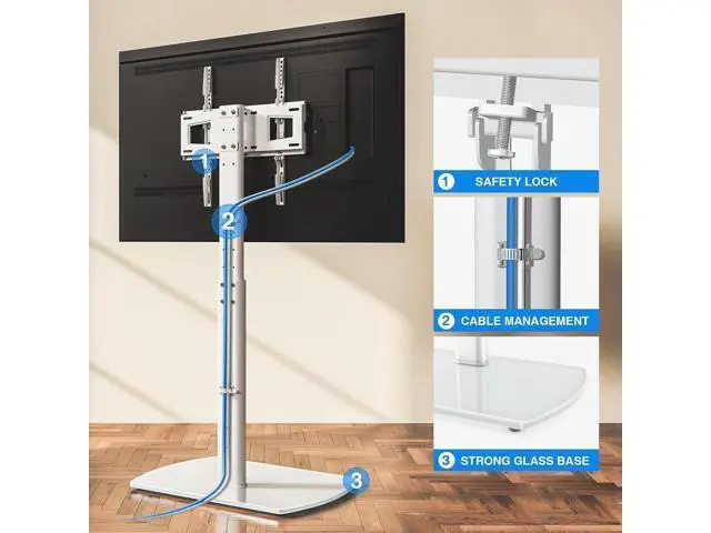 Alt view image 6 of 7 - YOMT Universal TV Floor Stand with Mount for 27-70 Inch LCD LED OLED TVs, Swivel Height Adjustable Tall TV Stand, Space Saving Design for Corner Bedroom Living Room, White