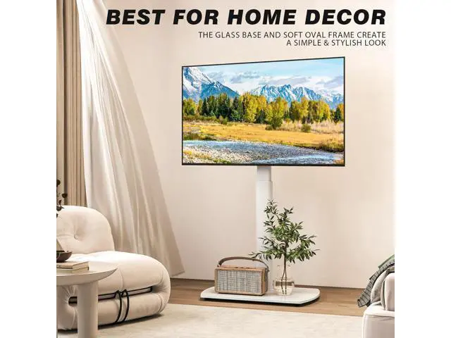 Alt view image 7 of 7 - YOMT Universal TV Floor Stand with Mount for 27-70 Inch LCD LED OLED TVs, Swivel Height Adjustable Tall TV Stand, Space Saving Design for Corner Bedroom Living Room, White