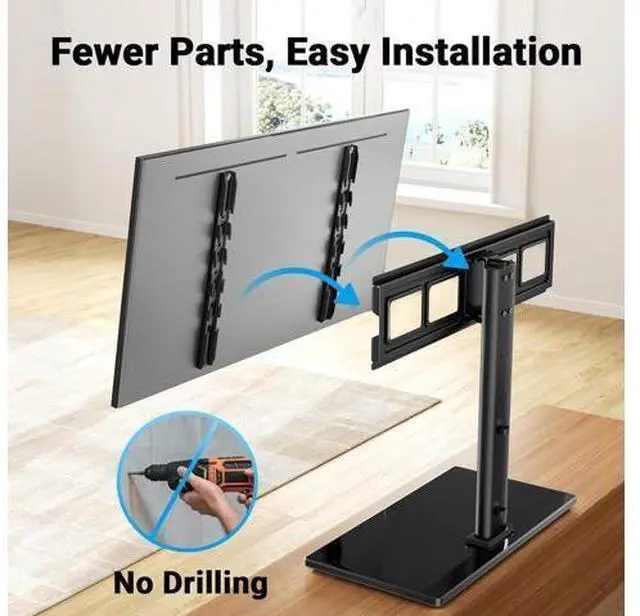 Alt view image 6 of 7 - PERLESMITH Swivel Universal TV Stand Mount for 32-86 Inch LCD OLED Flat/Curved Screen TVs up to 99lbs-Height Adjustable Table Top TV Stand/Base with Tempered Glass Base&Wire Management,VESA 600x400mm