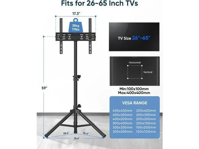 Alt view image 4 of 7 - FORGING MOUNT Tripod Portable Floor TV Stand,Foldable Stand Height Adjustable for Portable Display Floor TV Stand 26-65" Flat Screen/Curved TVs, Holds Up to 77lbs