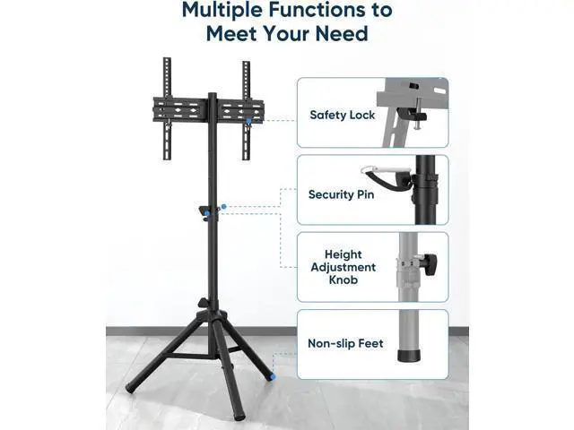 Alt view image 7 of 7 - FORGING MOUNT Tripod Portable Floor TV Stand,Foldable Stand Height Adjustable for Portable Display Floor TV Stand 26-65" Flat Screen/Curved TVs, Holds Up to 77lbs
