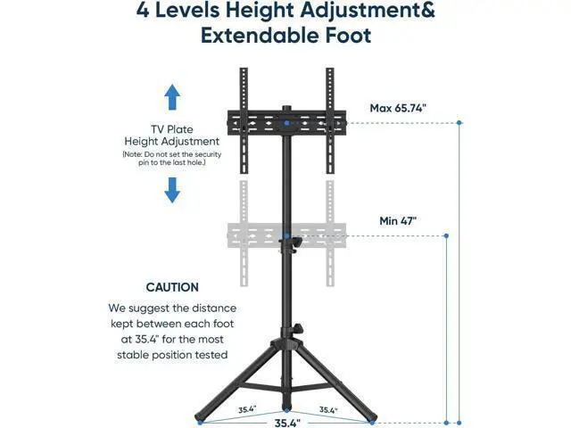 Alt view image 3 of 7 - FORGING MOUNT Tripod Portable Floor TV Stand,Foldable Stand Height Adjustable for Portable Display Floor TV Stand 26-65" Flat Screen/Curved TVs, Holds Up to 77lbs