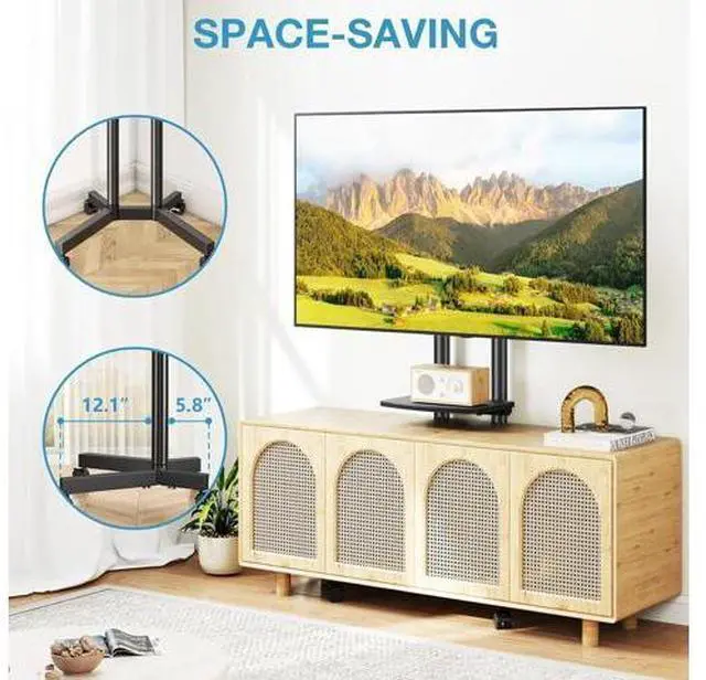 Alt view image 6 of 7 - YOMT Portable Rolling TV Stand for 32-75 inch TVs, Height Adjustable Mobile TV Cart with Locking Casters, Heavy Duty Universal TV Stand On Wheels with Removable Shelf for Living Room, Bedroom, Office