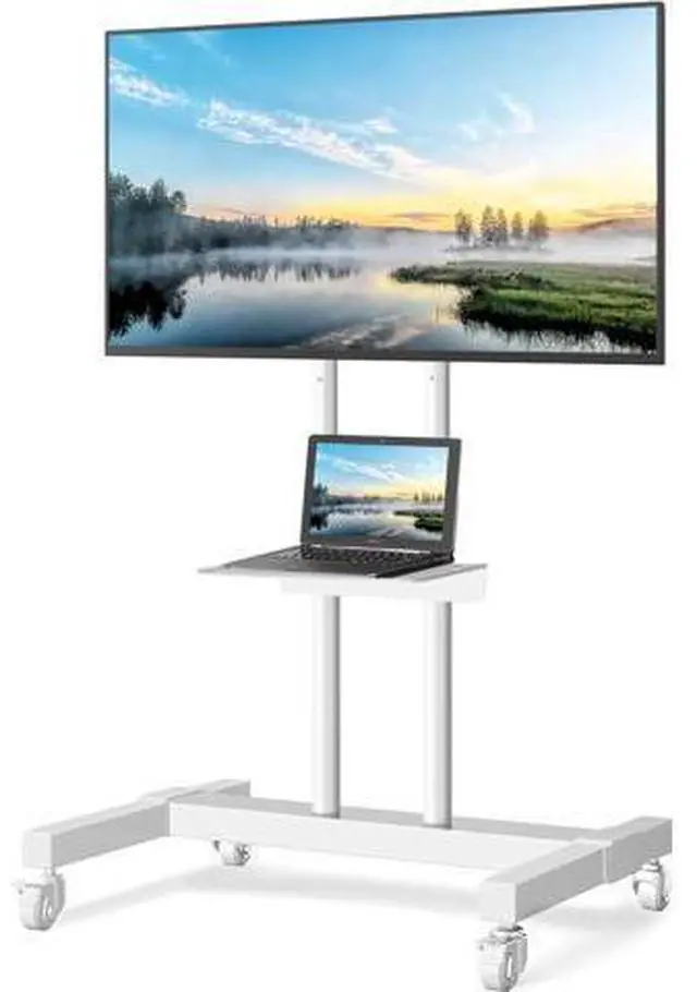 Main image of TVON Upgraded Mobile TV Stand on Wheels for 32-80 inch Flat Screen/Curved TVs up to 110 lbs, Height Adjustable Mobile TV Cart with Metal Laptop Shelf, Rolling TV Stand for Home and Office Use,White