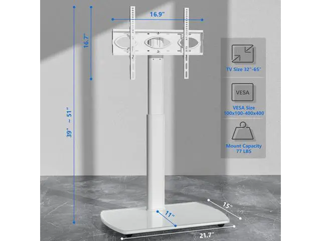 Alt view image 4 of 7 - Rfiver TV Floor Stand with Swivel Mount, Universal for 32-65 Inch LCD LED Flat Screens, White Height Adjustable Space Saving Corner TV Stand for Home Office with Wire Management, VESA 400x400 mm