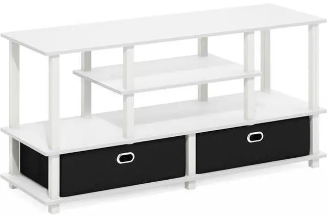 Alt view image 4 of 6 - Furinno Jaya TV Stand, 4-Tier Entertainment Center with Open Shelf, TV Console for TV up to 55 Inch with 2 Storage Bins, Toolless Assembly, for Living Room, Bedroom, White