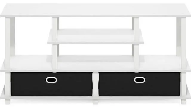 Alt view image 5 of 6 - Furinno Jaya TV Stand, 4-Tier Entertainment Center with Open Shelf, TV Console for TV up to 55 Inch with 2 Storage Bins, Toolless Assembly, for Living Room, Bedroom, White