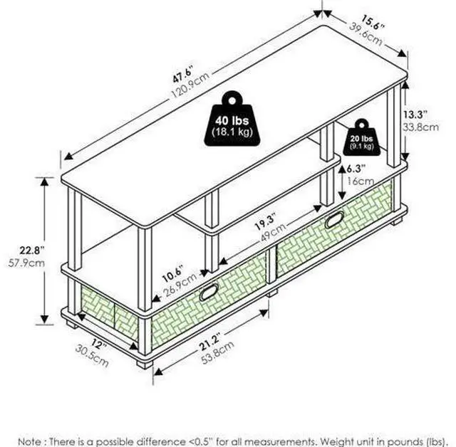 Alt view image 6 of 6 - Furinno Jaya TV Stand, 4-Tier Entertainment Center with Open Shelf, TV Console for TV up to 55 Inch with 2 Storage Bins, Toolless Assembly, for Living Room, Bedroom, White